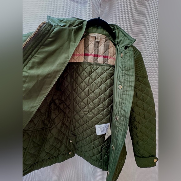 Green Burberry Diamond Quilted Utility Belted Field Jacket Gold Buttons S Small - Picture 5 of 10